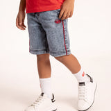 Diesel Kids Bermuda con Lavaggio Sabbiato Dettagli a Contrasto Rossi e Logo Oval D Ricamato per Bambini
