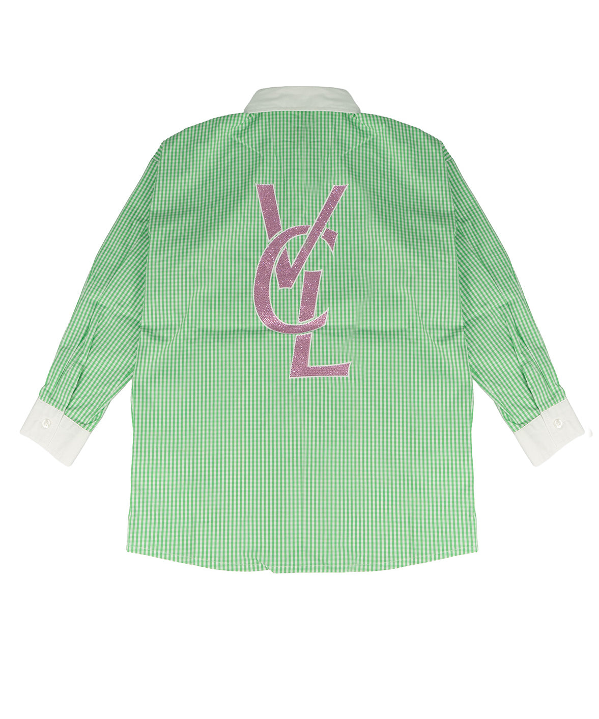 Vicolo Kids Camicia a Quadri Verde con Logo Fucsia per Bambine