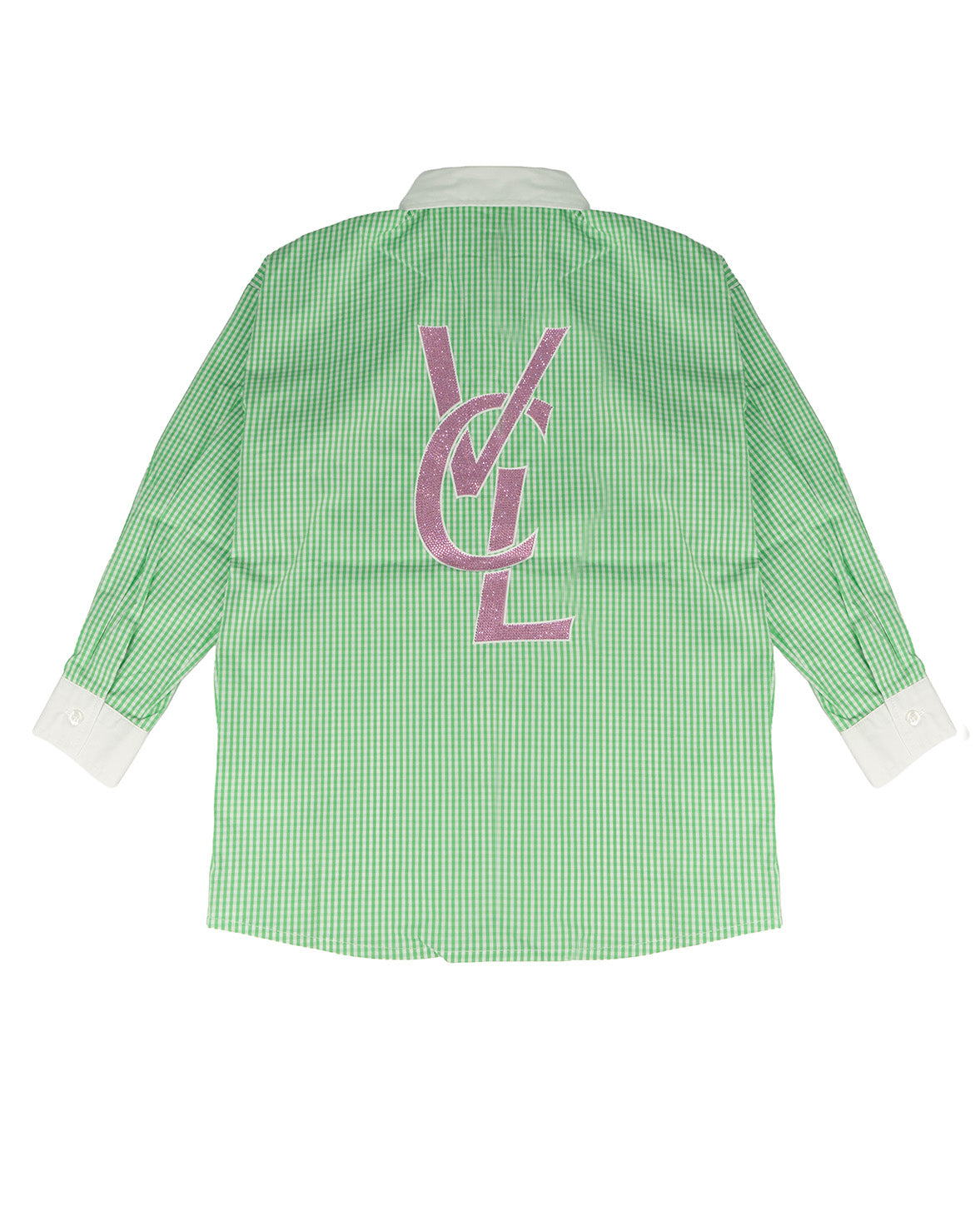 Vicolo Kids Camicia a Quadri Verde con Logo Fucsia per Bambine