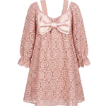 Twinset Kids Abito Rosa in Pizzo con Fiocco per Neonate