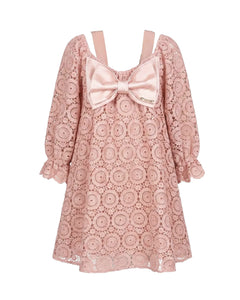 Twinset Kids Abito Rosa in Pizzo con Fiocco per Neonate