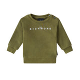 John Richmond Kids Felpa Girocollo Verde Militare in Cotone con Logo Stampato per Neonati