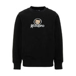 Moschino Kids Felpa Nera Girocollo con Stampa Teddy Bear e Logo per Bambini