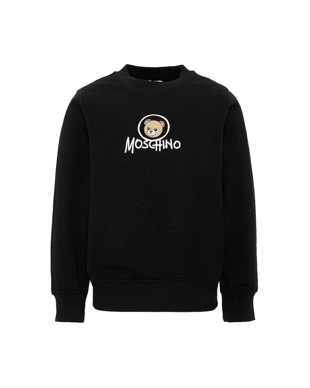Moschino Kids Felpa Nera Girocollo con Stampa Teddy Bear e Logo per Bambini