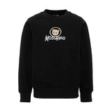 Moschino Kids Felpa Nera Girocollo con Stampa Teddy Bear e Logo per Bambini