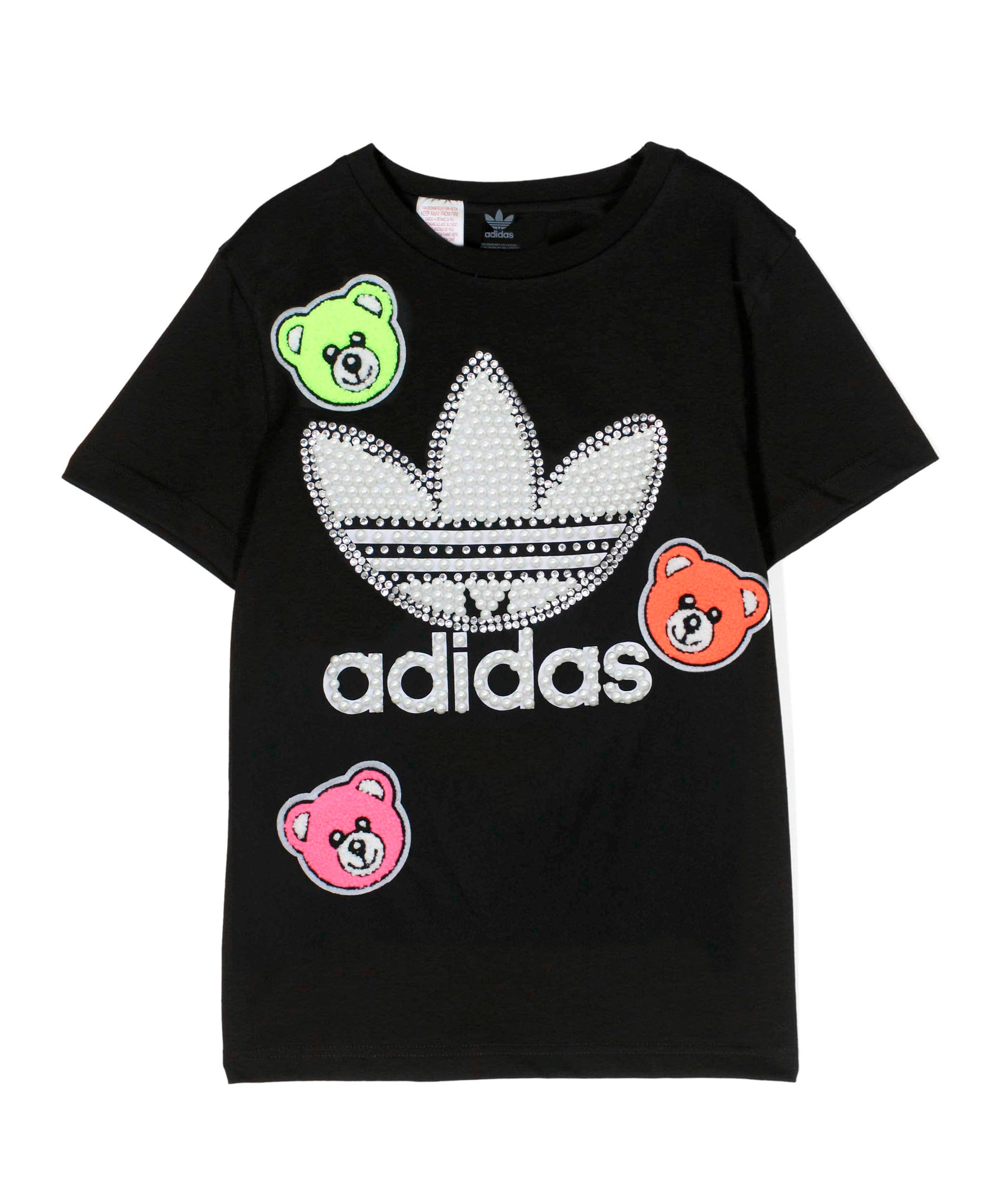 Adidas X Iconic T-shirt Nera con Patch Bear e Logo con Perle (fronte)