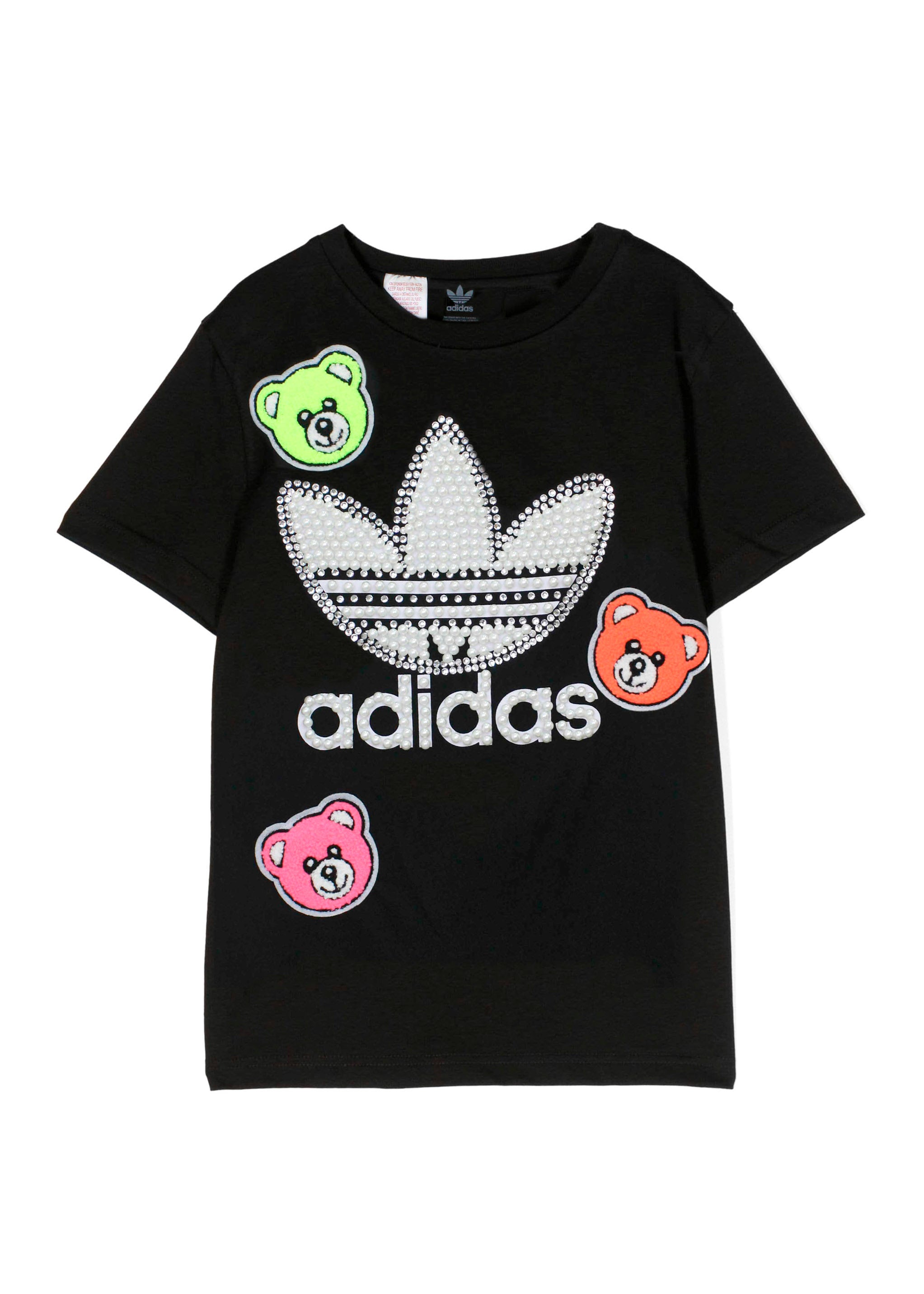 Adidas X Iconic T-shirt Nera con Patch Bear e Logo con Perle (fronte)