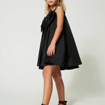 Twinset Kids Abito Nero in Raso con Fiocco