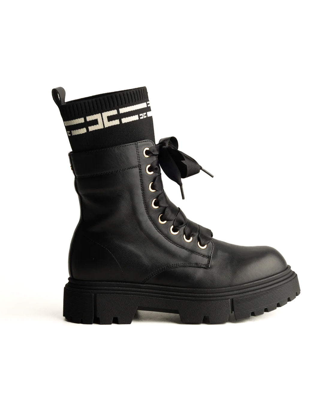 Elisabetta Franchi La Mia Bambina Stivali Tronchetto Neri con Dettaglio Logo a Contrasto per Bambine