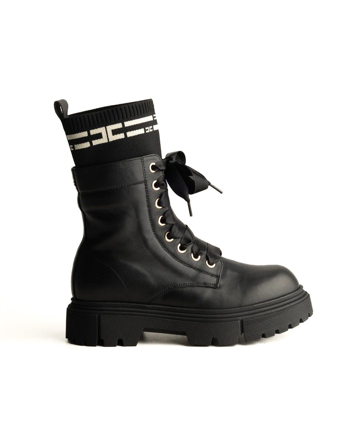 Elisabetta Franchi La Mia Bambina Stivali Tronchetto Neri con Dettaglio Logo a Contrasto per Bambine