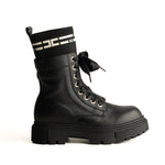 Elisabetta Franchi La Mia Bambina Stivali Tronchetto Neri con Dettaglio Logo a Contrasto per Bambine