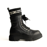 Elisabetta Franchi La Mia Bambina Stivali Tronchetto Neri con Dettaglio Logo a Contrasto per Bambine