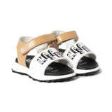 Moschino Kids Sandalo Bianco e Biscotto con Logo per Neonati