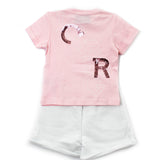 Iceberg Kids T-shirt Rosa con Stampa Retro con Short Bianchi per Neonate