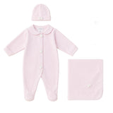 Deolinda Kids Set 3 pezzi Rosa Tutina Cappellino e Coperta con Bombon per Neonate
