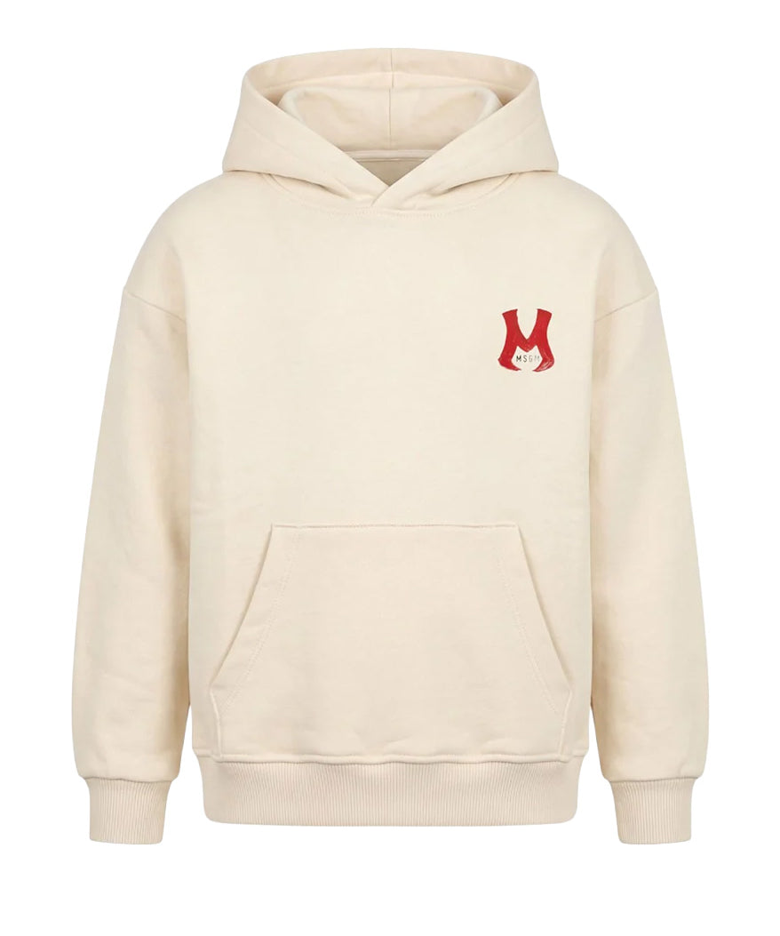 MSGM Kids Felpa Crema con Logo Rosso per Bambini