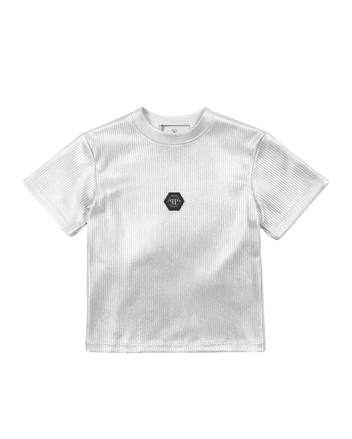 Philipp Plein Kids T-Shirt Argento a Costine con Logo per Bambine