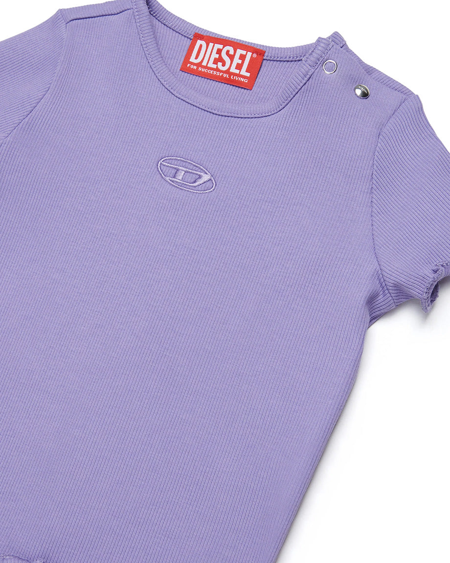 Diesel Kids T-Shirt Lilla a Costine con Logo in Rilievo per Neonate