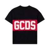 Gcds Kids T-Shirt Nero con Banda Logata Rosso Unisex