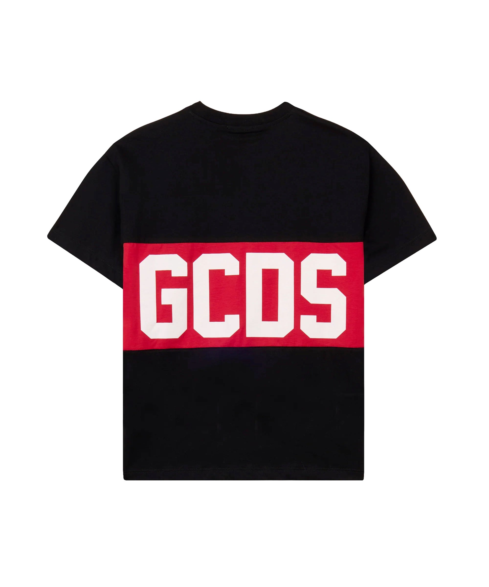 Gcds Kids T-Shirt Nero con Banda Logata Rosso Unisex