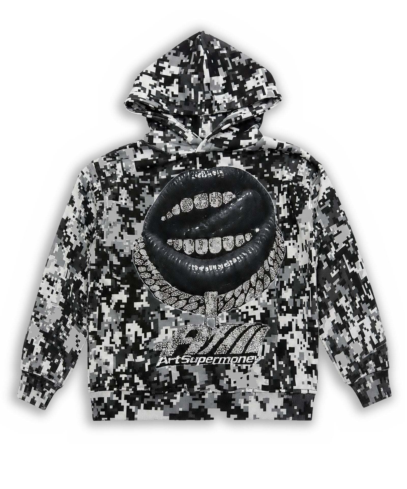 ART SUPER MONEY Kids Felpa Cappuccio Stampa Labbra Camo Bambini