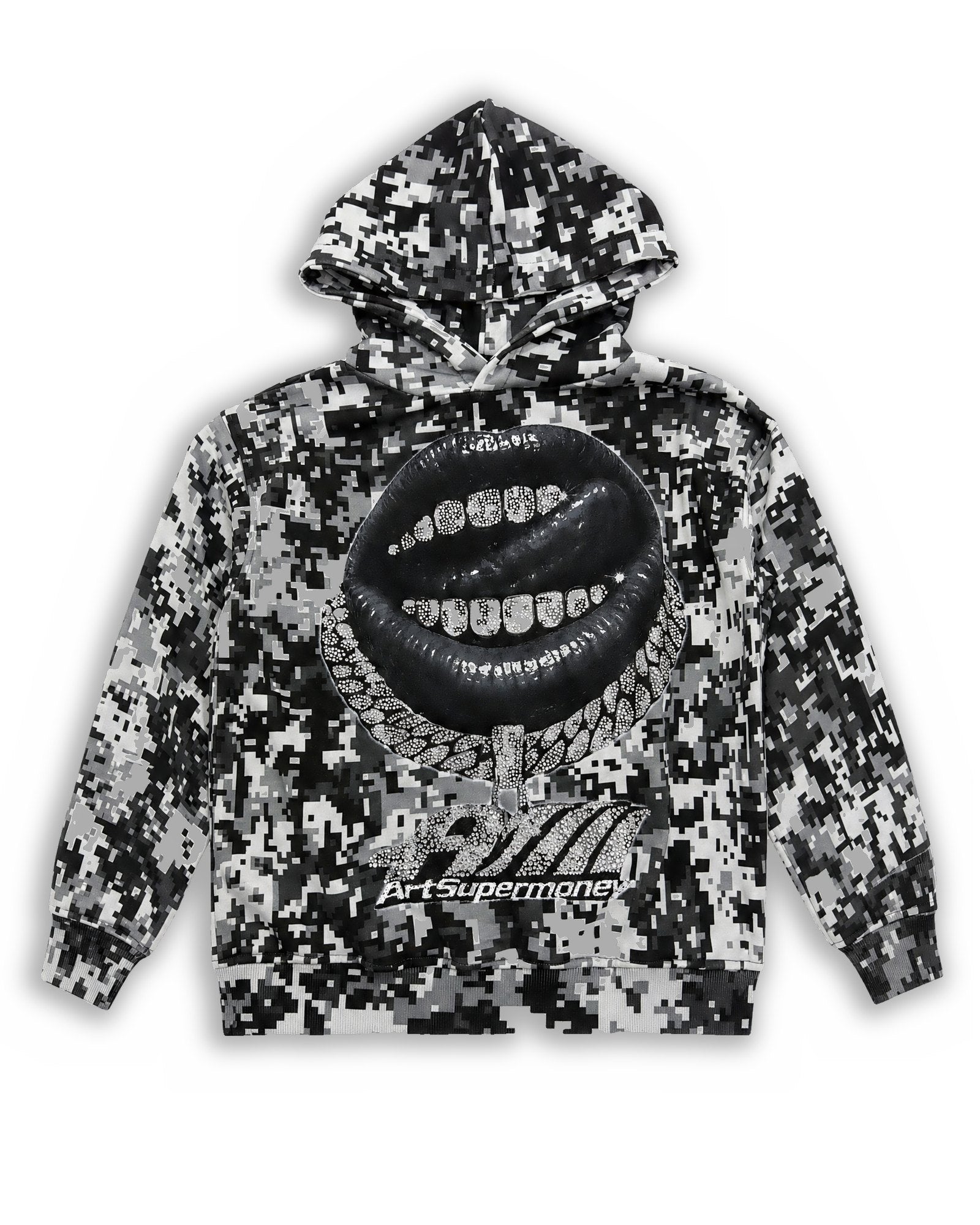 ART SUPER MONEY Kids Felpa Cappuccio Stampa Labbra Camo Bambini