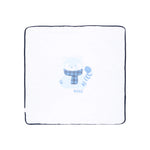 BOSS Kids Copertina Azzurra Bifacciale in Cotone con Stampa Panda Rosso e Orsetti Jacquard per Neonati