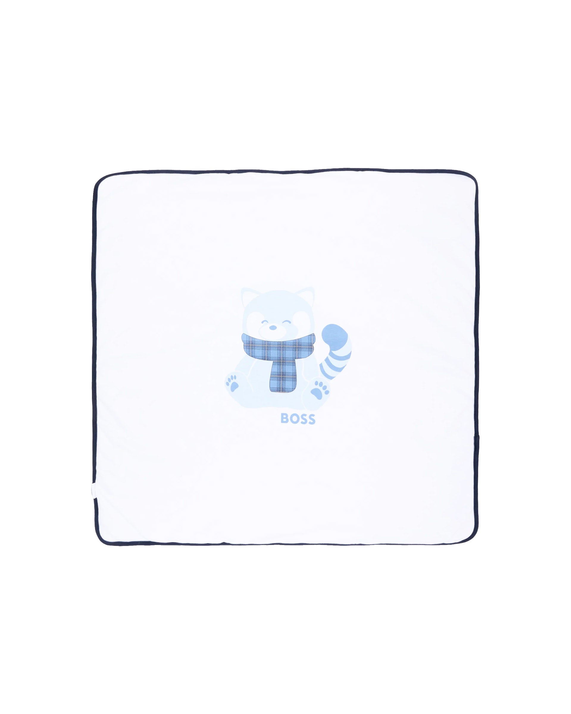BOSS Kids Copertina Azzurra Bifacciale in Cotone con Stampa Panda Rosso e Orsetti Jacquard per Neonati