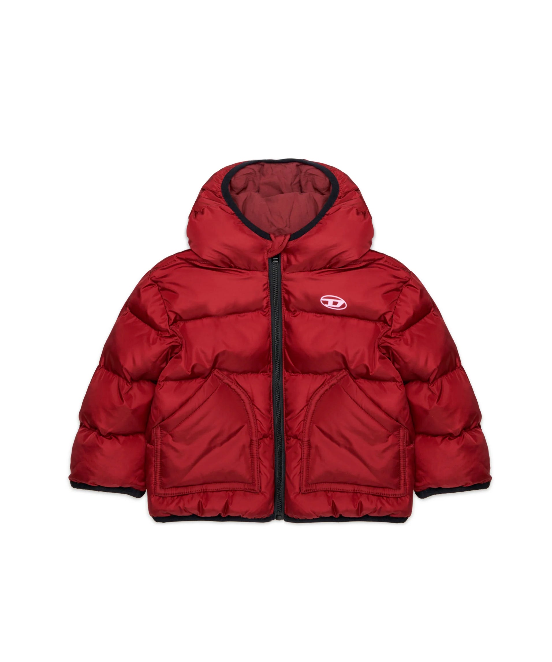 Diesel Kids Piumino Bordeaux con Cappuccio e Logo Oval per Neonate
