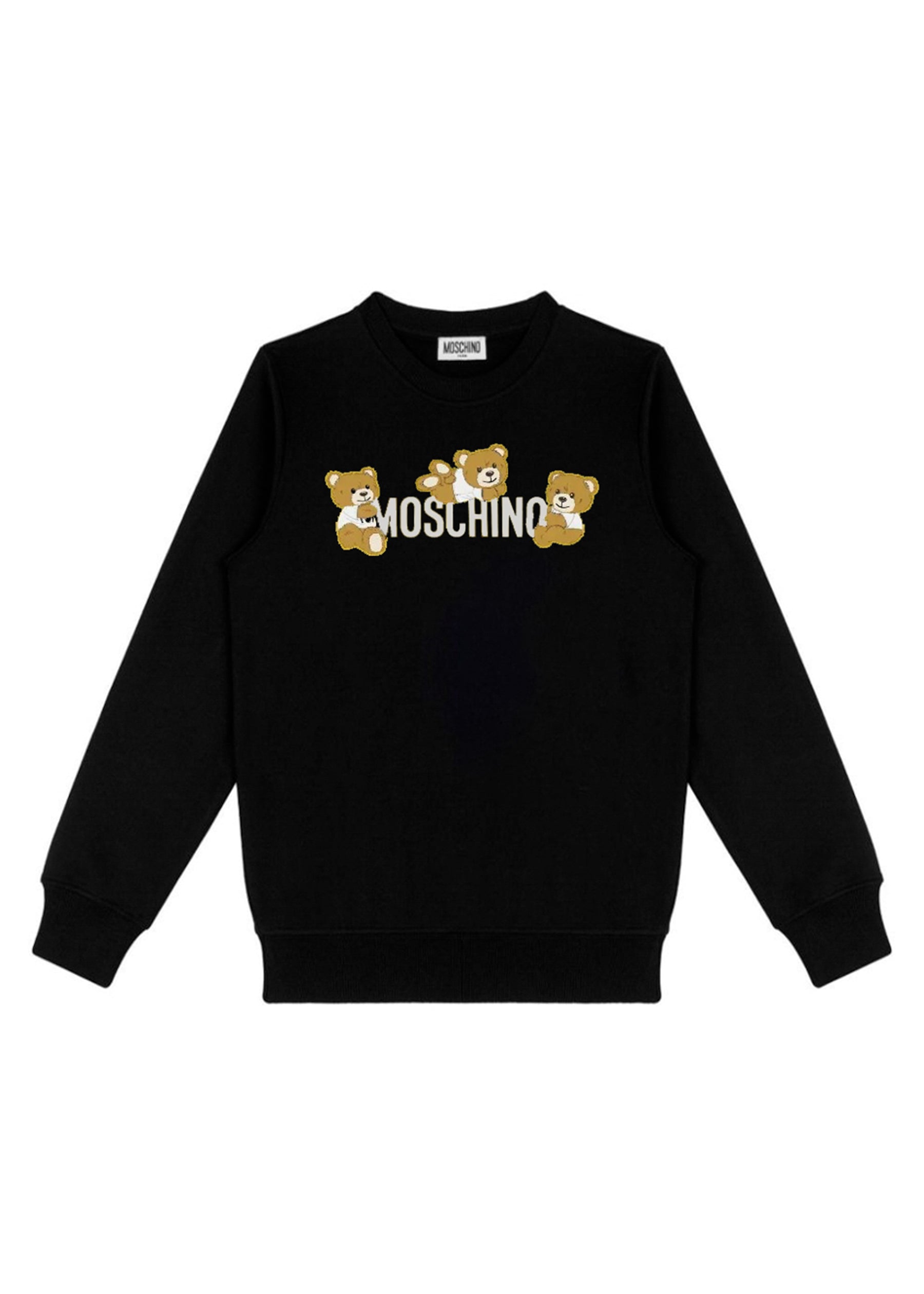 Moschino Kids Felpa Girocollo Nera con Stampa per Bambini