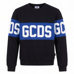 Gcds Kids Felpa Girocollo Nero con Banda Logata Blu per Bambini