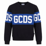Gcds Kids Felpa Girocollo Nero con Banda Logata Blu per Bambini