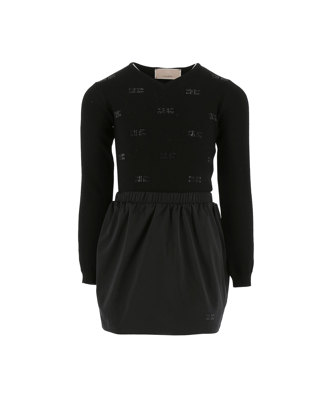 Elisabetta Franchi La Mia Bambina Abito in Maglia Nero con Logo per Bambine