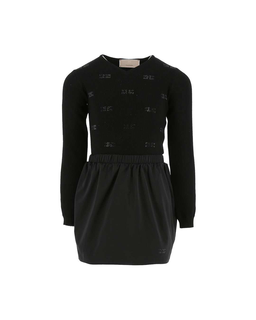 Elisabetta Franchi La Mia Bambina Abito in Maglia Nero con Logo per Bambine