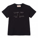 Elisabetta Franchi La Mia Bambina T-Shirt Nero con Logo Strass per Bambine