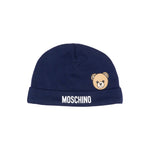 Moschino Kids Cappellino Blu in Cotone con Stampa Teddy Bear e Logo Unisex per Neonati