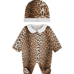 Roberto Cavalli Kids Set 2pz. Tutina e Cappellino con Motivo Animalier per Neonate
