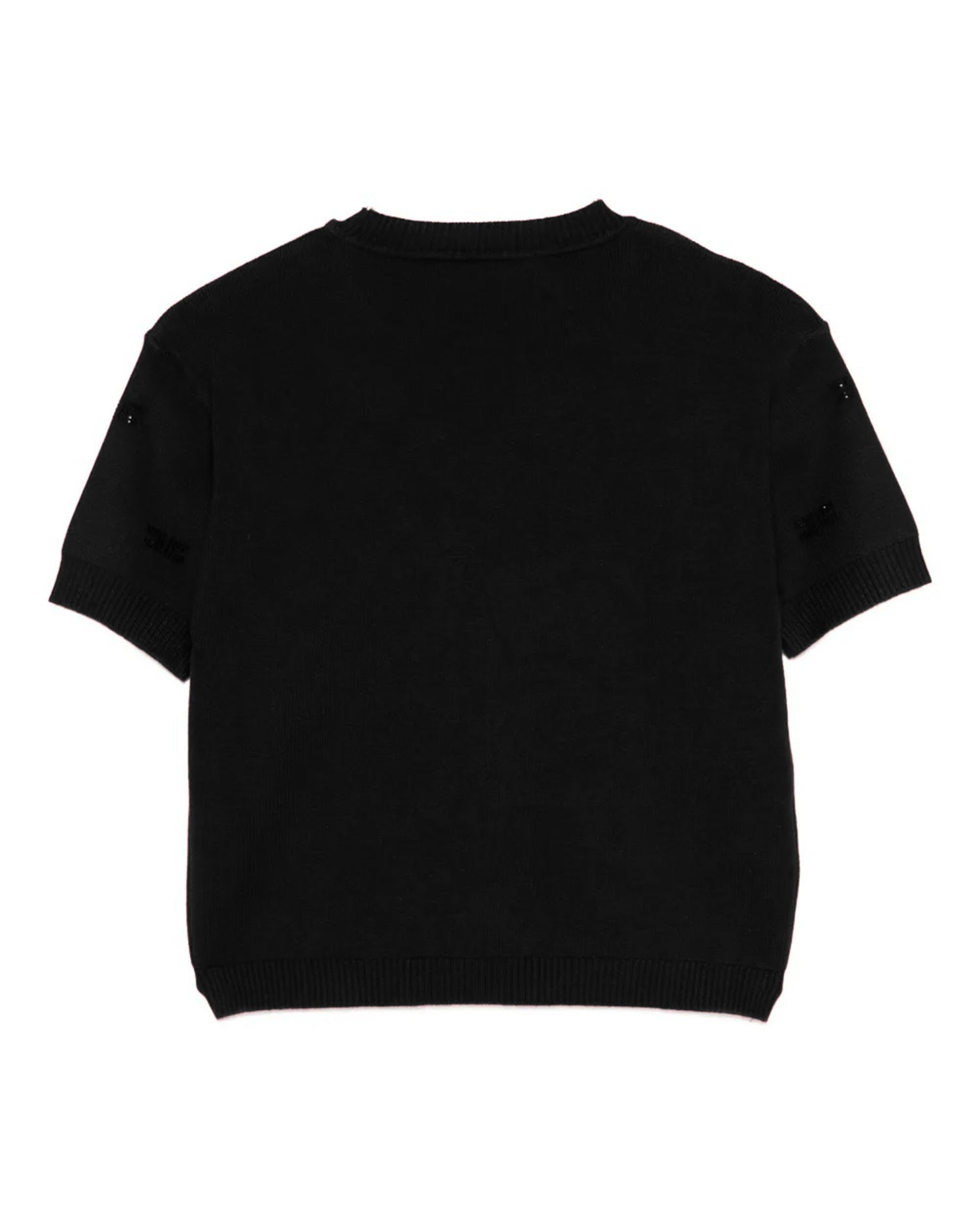 Elisabetta Franchi La Mia Bambina T-shirt in Maglia Nera con Strass Logo per Bambine