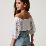 Twinset Kids White Top with Lace for Girls