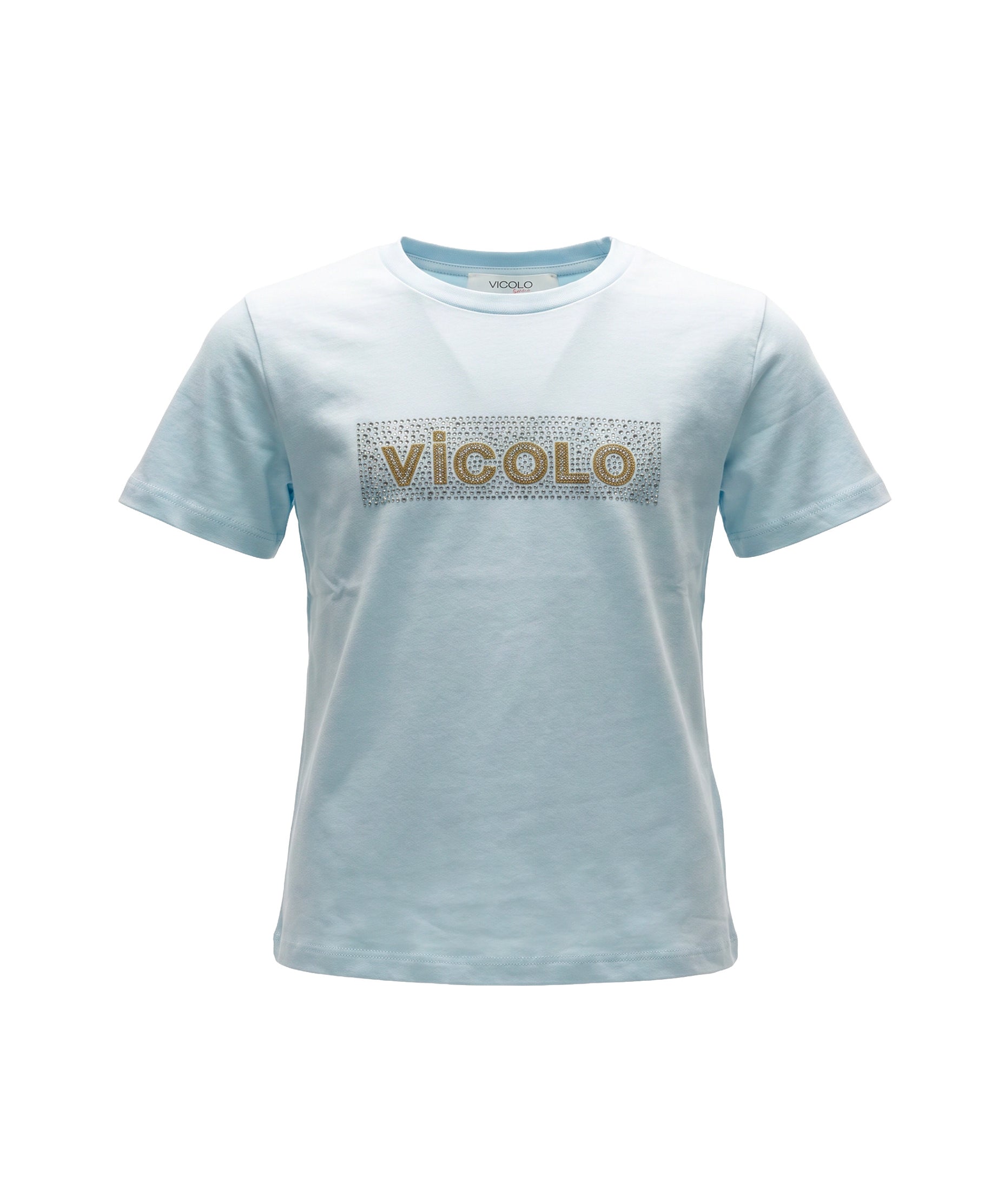 Vicolo Kids T-Shirt Celeste con Logo e Applicazioni per Bambine