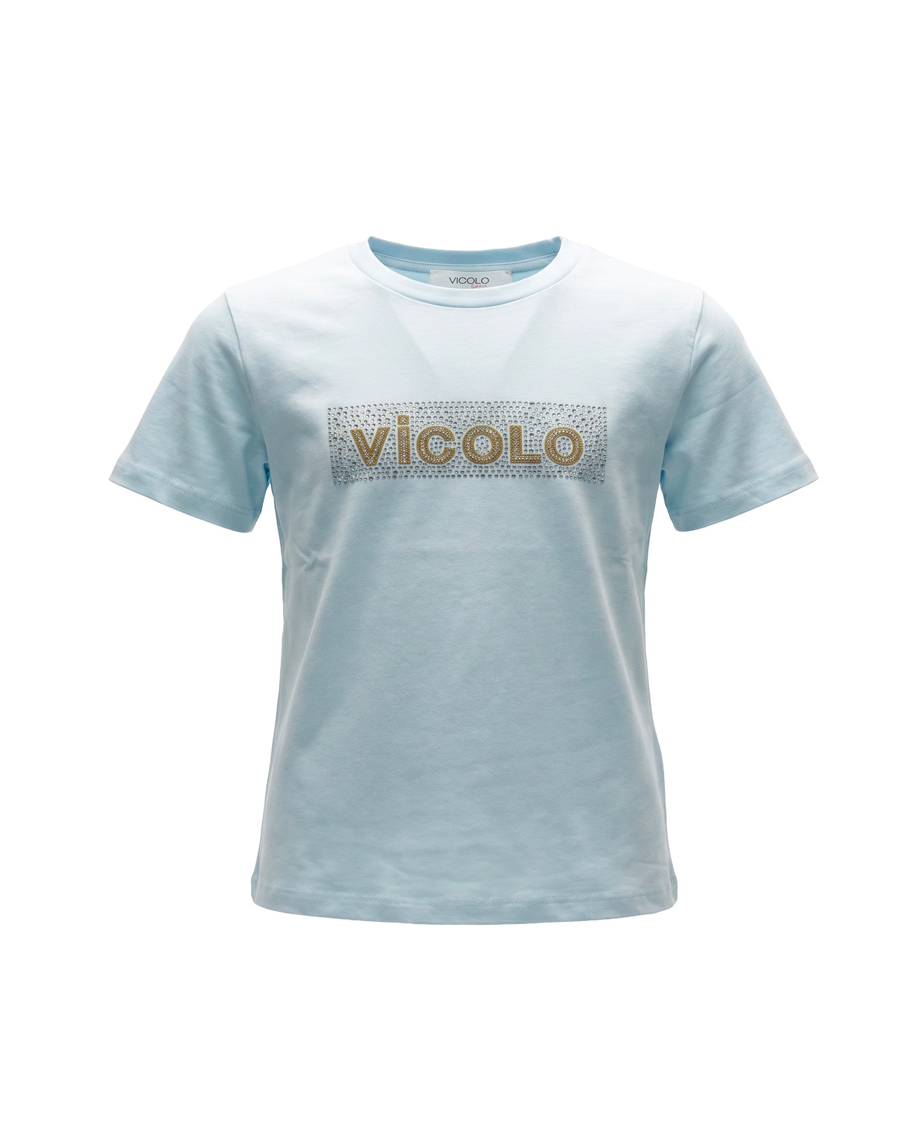 Vicolo Kids T-Shirt Celeste con Logo e Applicazioni per Bambine