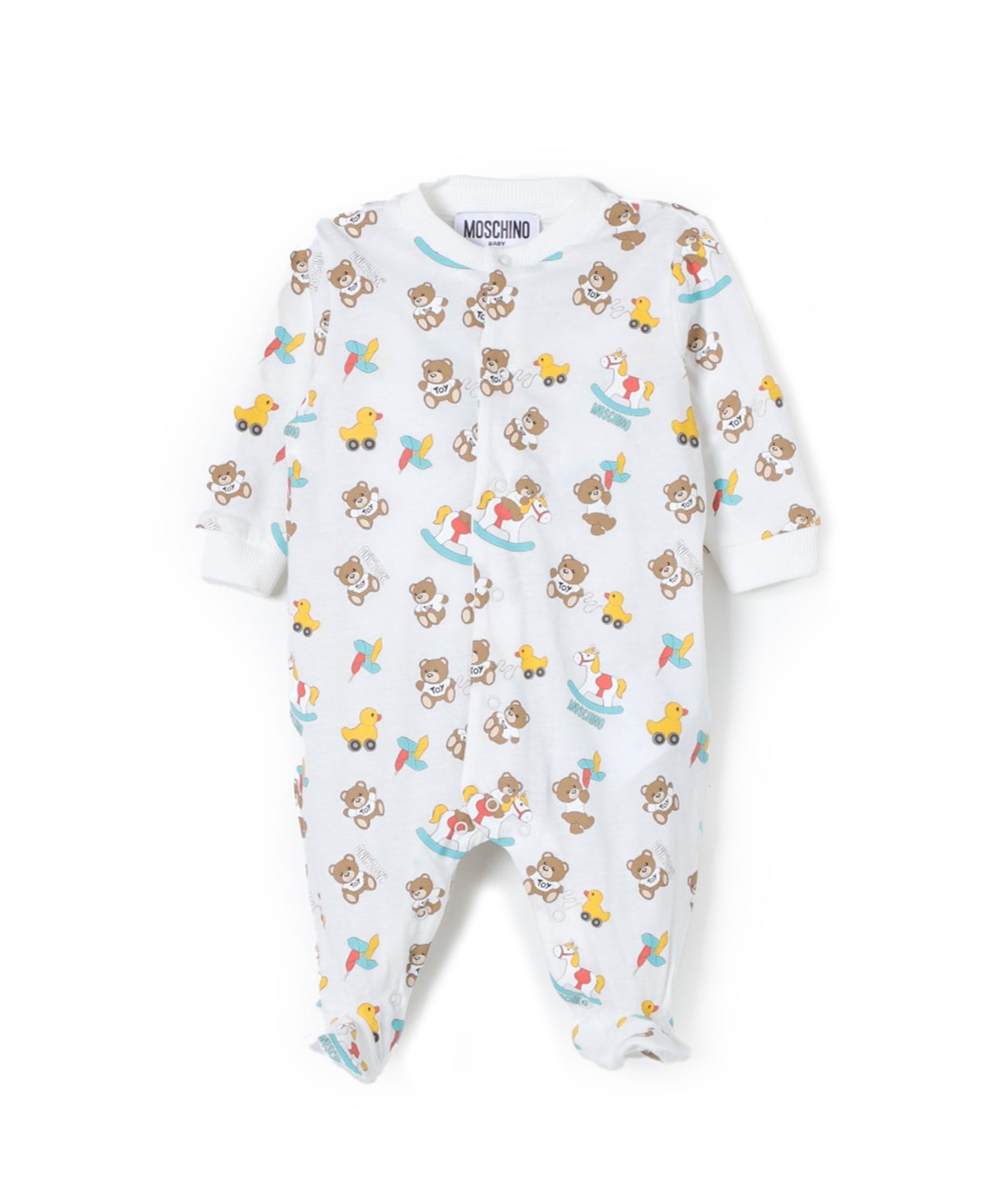 Moschino Kids Tutina Bianca con Stampa Grafica Teddy Bear All-over