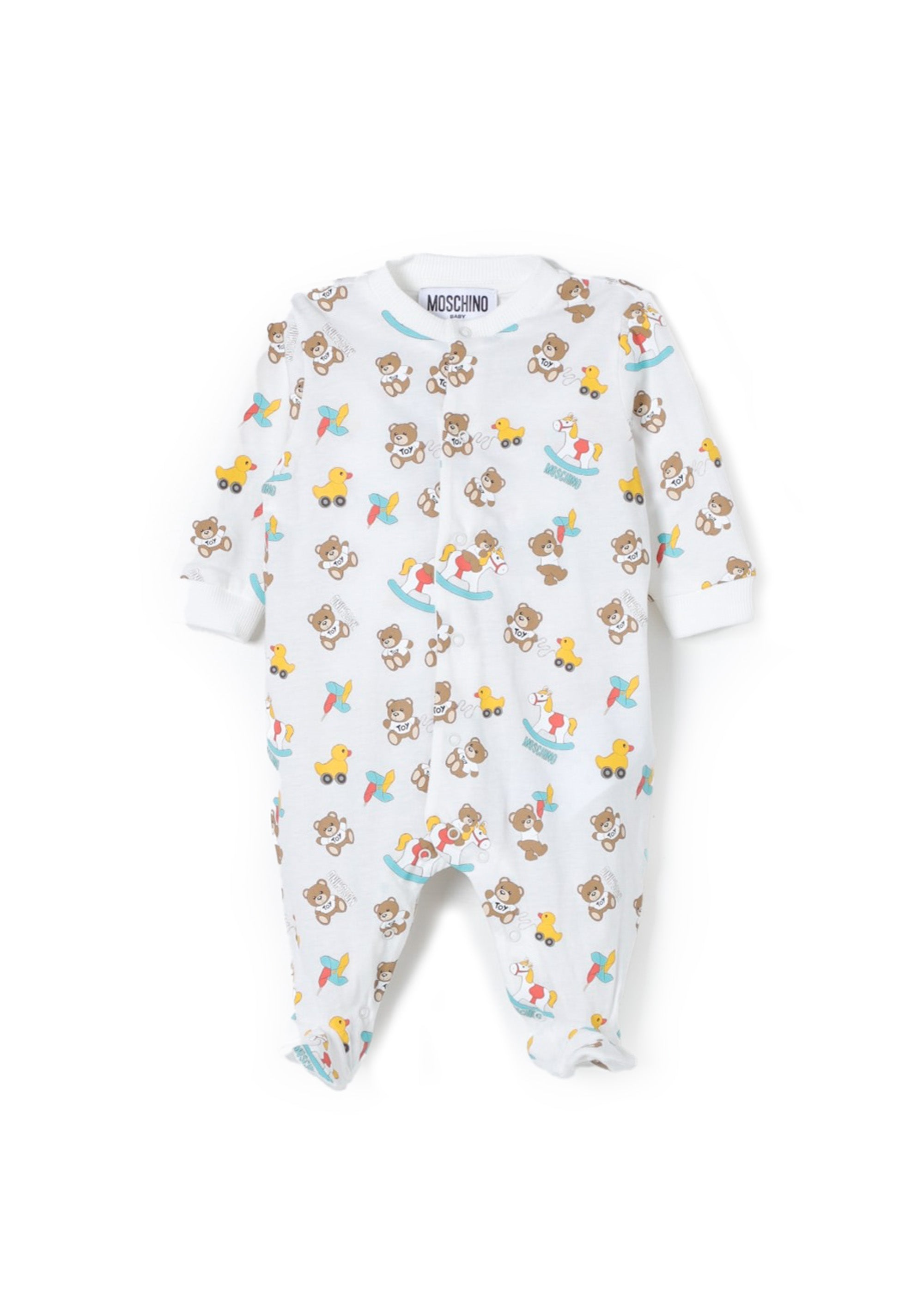 Moschino Kids Tutina Bianca con Stampa Grafica Teddy Bear All-over