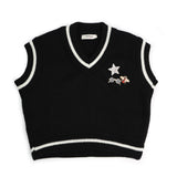 Vicolo Kids Gilet Nero con Dettagli a Contrasto Bianchi per Bambine