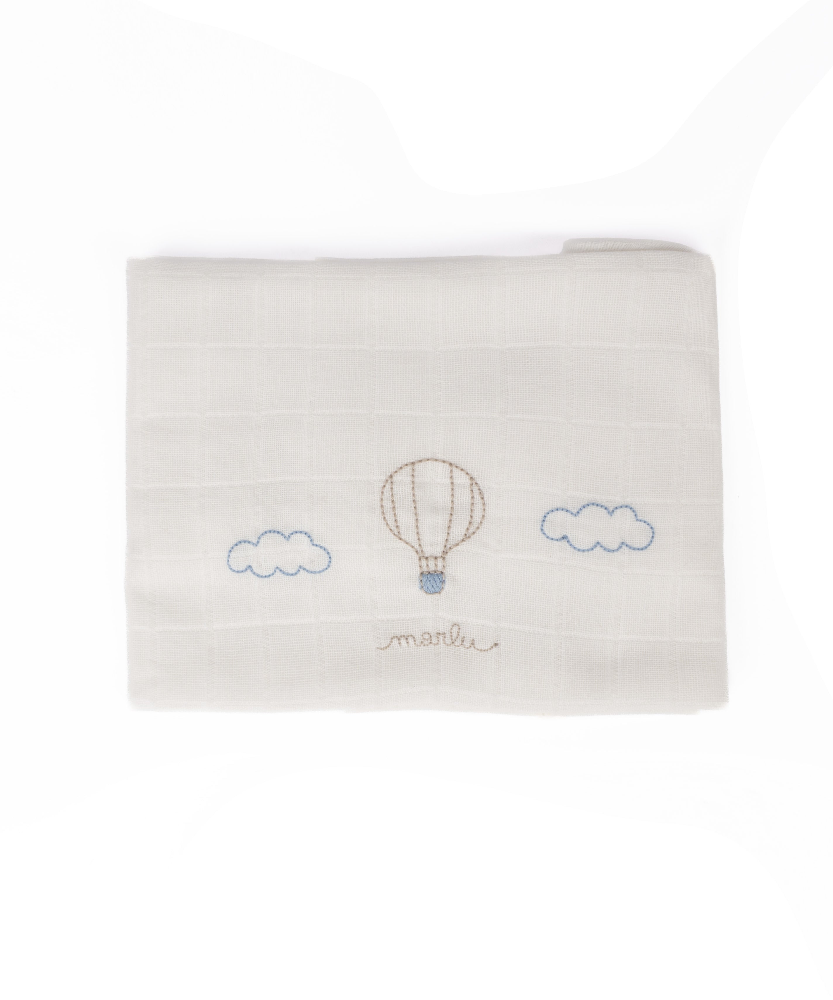 Marlù Asciugamano Bianco e Ricami in Azzurro per Neonati