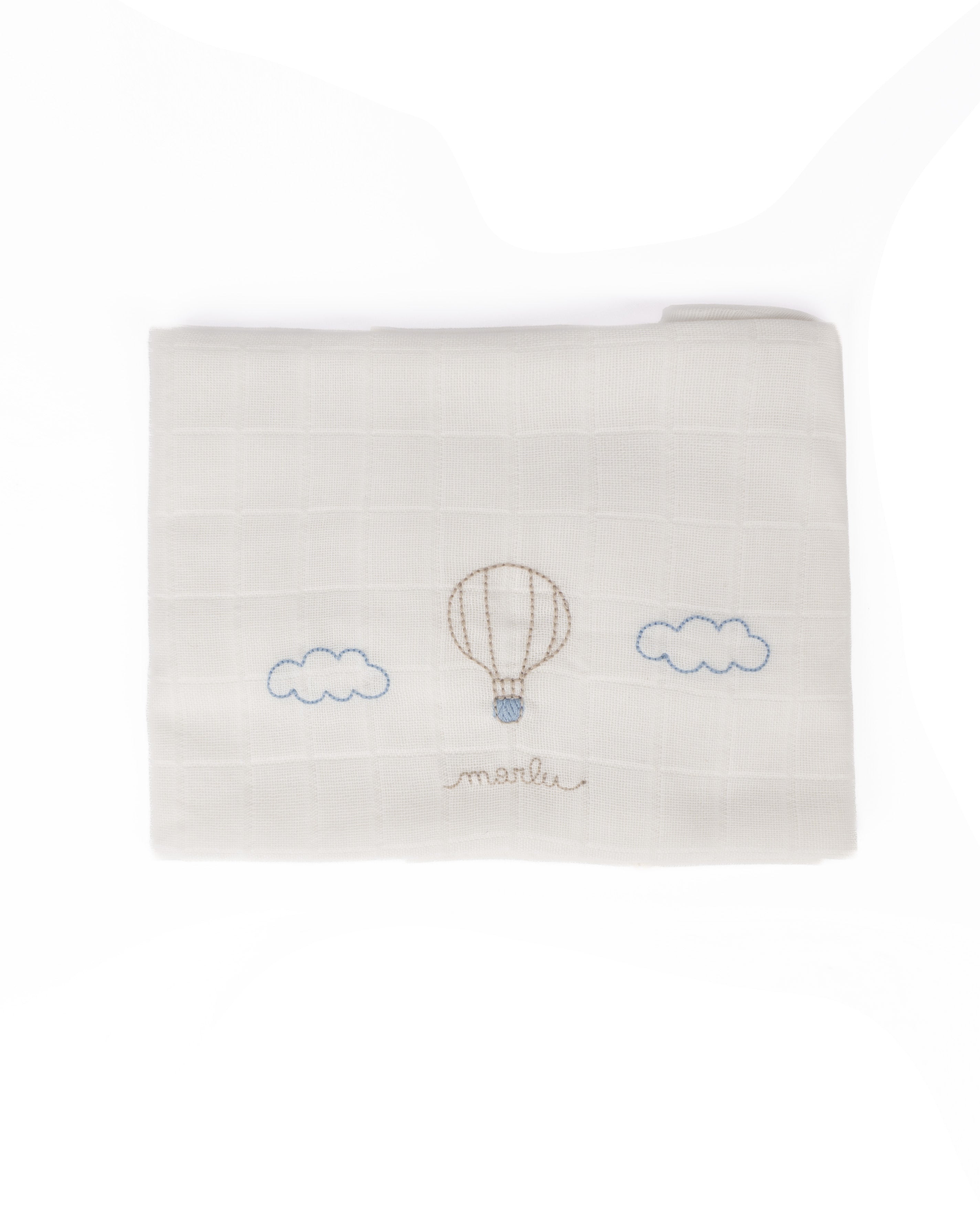 Marlù Asciugamano Bianco e Ricami in Azzurro per Neonati
