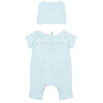 Moschino Kids Set Pagliaccetto e Cappello Celeste con Stampa Logo Teddy per Neonati