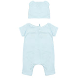 Moschino Kids Set Pagliaccetto e Cappello Celeste con Stampa Logo Teddy per Neonati