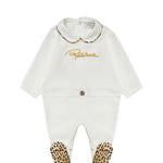 Roberto Cavalli Kids Tutina con Ricamo Logo e Dettaglio Motivo Animalier per Neonate