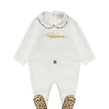 Roberto Cavalli Kids Tutina con Ricamo Logo e Dettaglio Motivo Animalier per Neonate